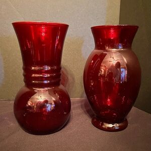 Vintage RUBY RED Anchor Hocking Depression Glass Vases Lot of 2